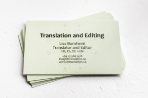 Business cards - Liss Bornheim, translation and editing services